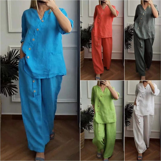 💥Summer Hot Sale 50% OFF💥Women's Casual Loose 2-Piece Set with Chic Button Embellishment