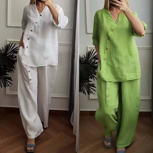 💥Summer Hot Sale 50% OFF💥Women's Casual Loose 2-Piece Set with Chic Button Embellishment