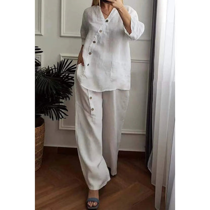💥Summer Hot Sale 50% OFF💥Women's Casual Loose 2-Piece Set with Chic Button Embellishment