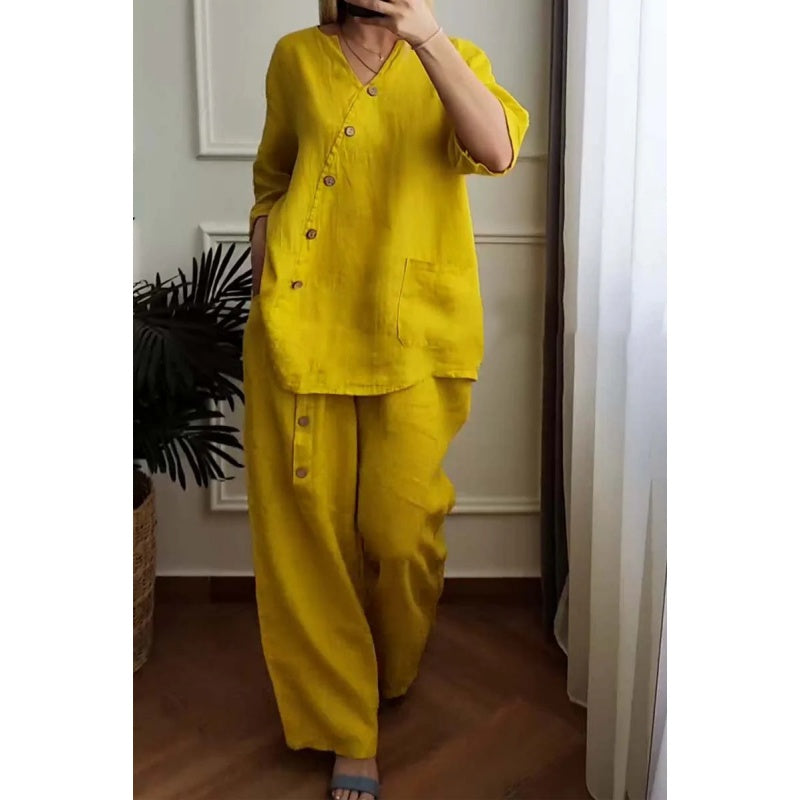 💥Summer Hot Sale 50% OFF💥Women's Casual Loose 2-Piece Set with Chic Button Embellishment