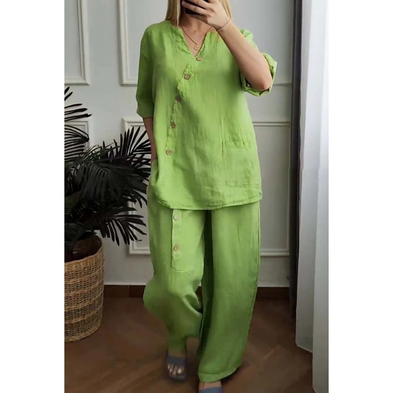 💥Summer Hot Sale 50% OFF💥Women's Casual Loose 2-Piece Set with Chic Button Embellishment
