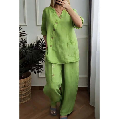 💥Summer Hot Sale 50% OFF💥Women's Casual Loose 2-Piece Set with Chic Button Embellishment