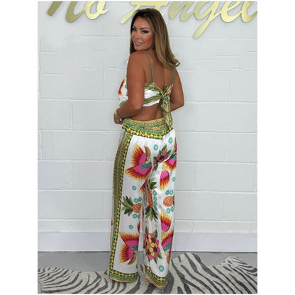 🔥New Arrival- 50% OFF💝Women's Exotic Spaghetti Strap Printed Top & Loose Pants 2-Piece Set