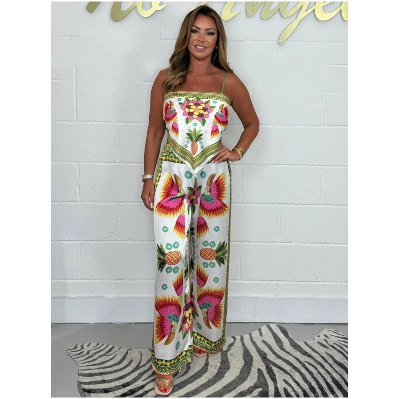 🔥New Arrival- 50% OFF💝Women's Exotic Spaghetti Strap Printed Top & Loose Pants 2-Piece Set