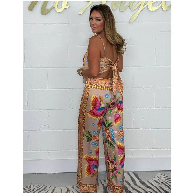 🔥New Arrival- 50% OFF💝Women's Exotic Spaghetti Strap Printed Top & Loose Pants 2-Piece Set