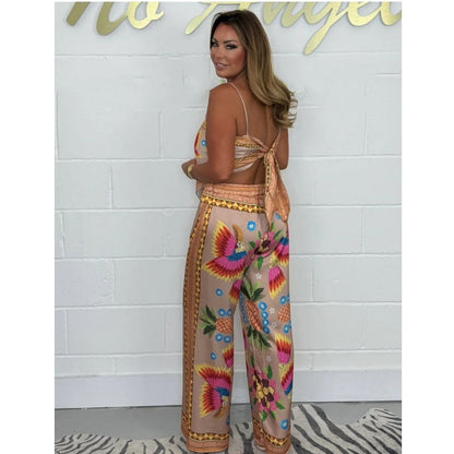 🔥New Arrival- 50% OFF💝Women's Exotic Spaghetti Strap Printed Top & Loose Pants 2-Piece Set