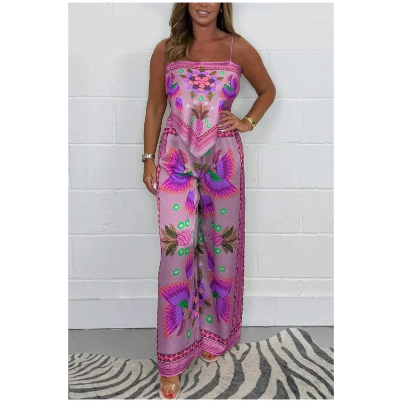 🔥New Arrival- 50% OFF💝Women's Exotic Spaghetti Strap Printed Top & Loose Pants 2-Piece Set