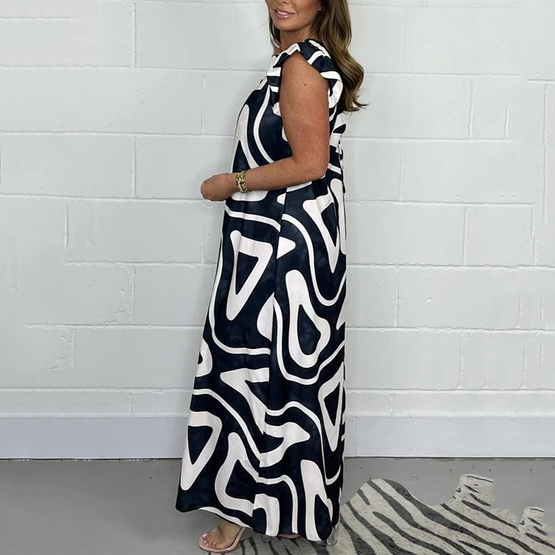 🎁New Arrivals 50% OFF💥Ruffled Geometric Print Jumpsuit✨Women's Summer Wide-Leg Casual Wear