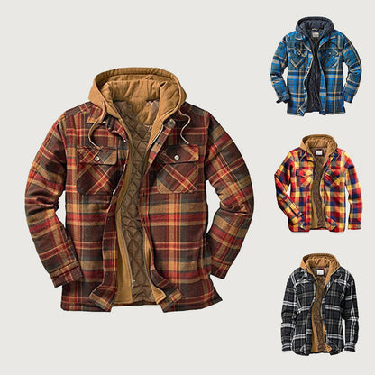 ❄️ Built for Cold Days | Men's Quilted-Lined Plaid Hooded Jacket ⚡ Free Shipping