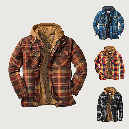 ❄️ Built for Cold Days | Men's Quilted-Lined Plaid Hooded Jacket ⚡ Free Shipping