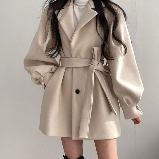 Women’s Waist Tie Lantern Sleeve Coat