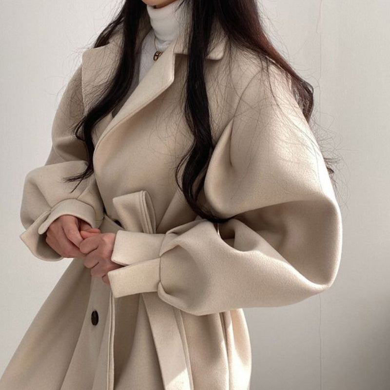 Women’s Waist Tie Lantern Sleeve Coat