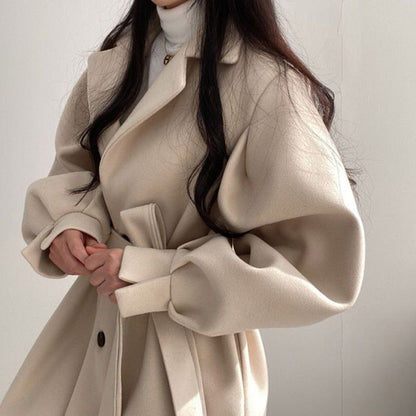 Women’s Waist Tie Lantern Sleeve Coat