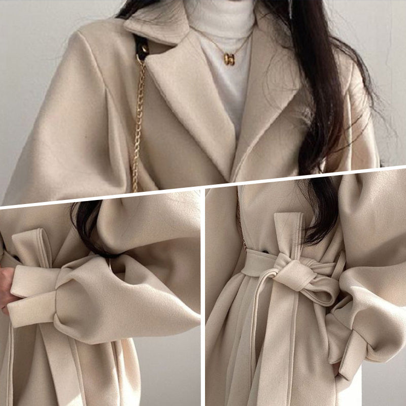 Women’s Waist Tie Lantern Sleeve Coat