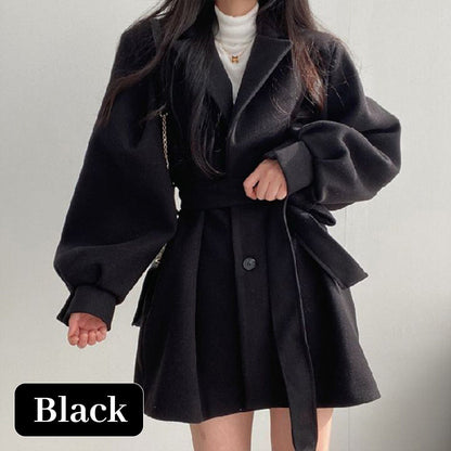 Women’s Waist Tie Lantern Sleeve Coat