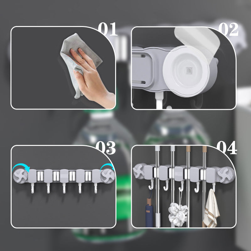 Drill-Free Suction Cup Mop Holder for Bathroom
