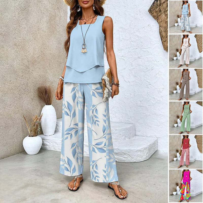 🔥Summer Hot Sale 50% OFF🌺Women’s Trendy Print 2 Piece Outfits Sleeveless Top & Pants