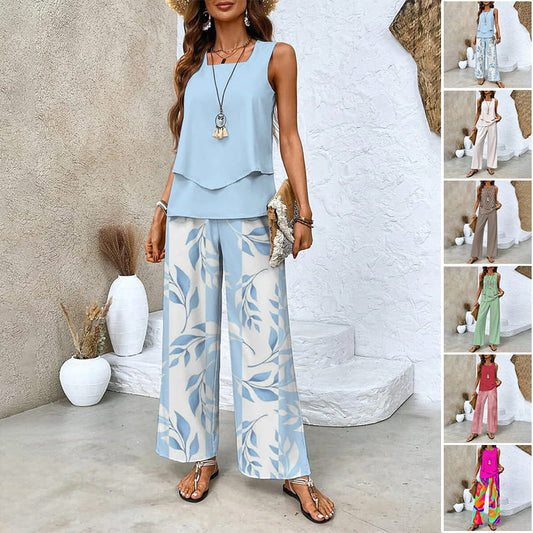 🔥Summer Hot Sale 50% OFF🌺Women’s Trendy Print 2 Piece Outfits Sleeveless Top & Pants