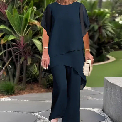 🦋【50% OFF】Charming Irregular Top & Wide Leg Pants Set🦋 | Self-Smoothing Fabric | Diagonal Seam Technology | High-Waisted Wide Leg Pants