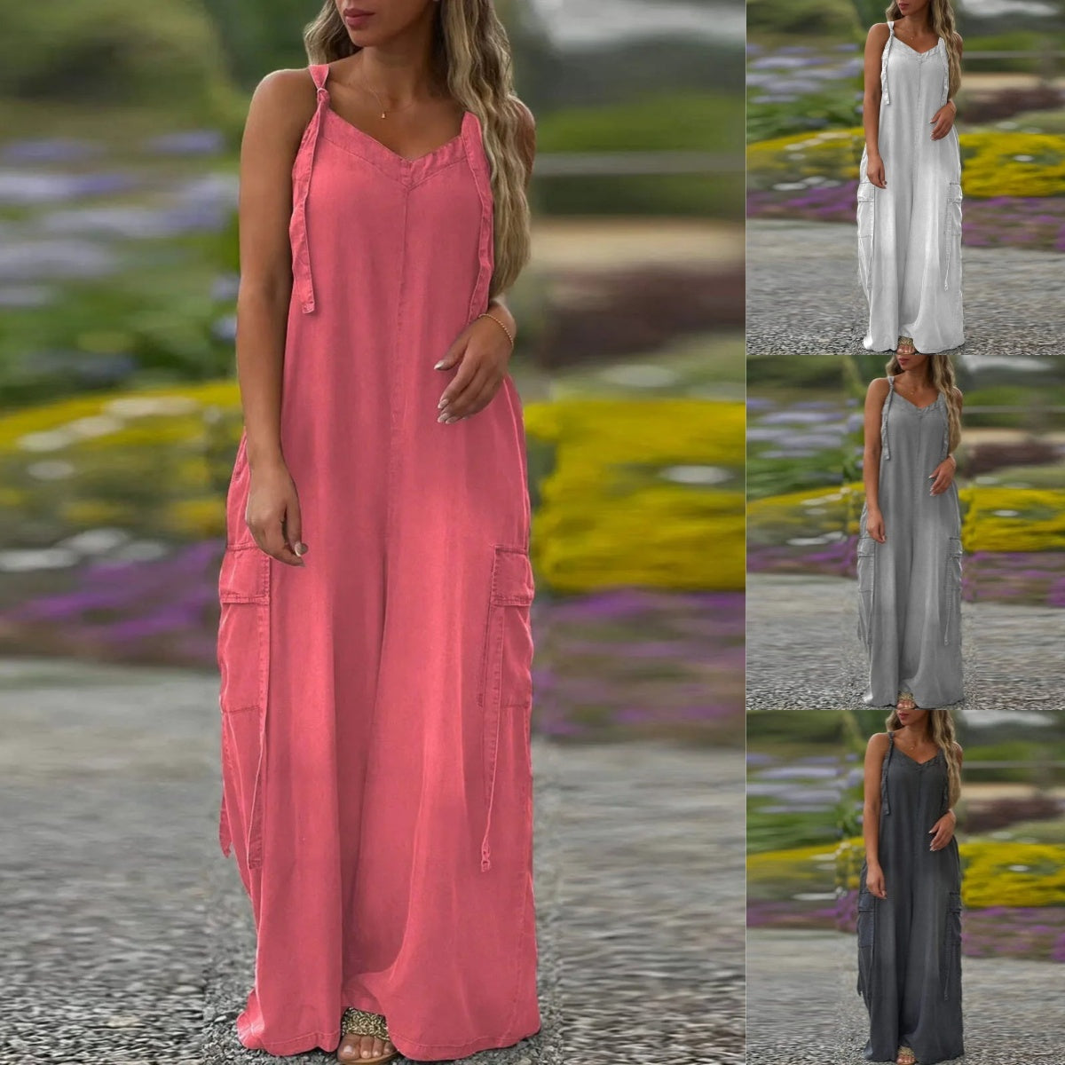 Women's Loose Wide-Leg Jumpsuit with Pockets