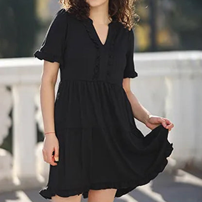 🔥2026 Summer Hot Sale 50% OFF🌈Women's V Neck Ruffle Casual A-Line Flowy Swing Shift Dress