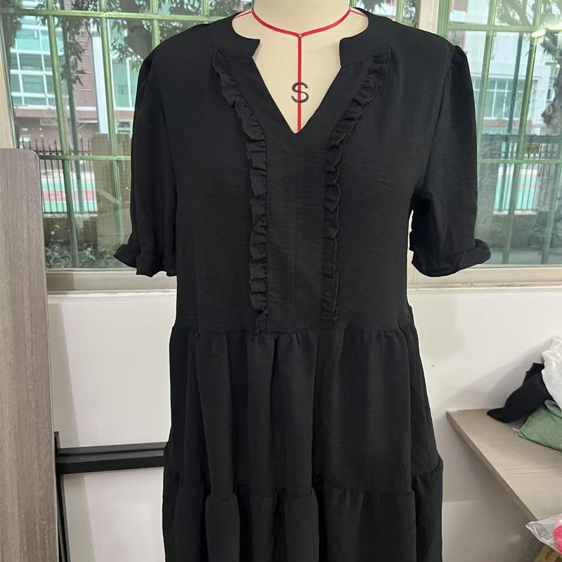 🔥2026 Summer Hot Sale 50% OFF🌈Women's V Neck Ruffle Casual A-Line Flowy Swing Shift Dress
