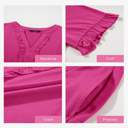 🔥2026 Summer Hot Sale 50% OFF🌈Women's V Neck Ruffle Casual A-Line Flowy Swing Shift Dress