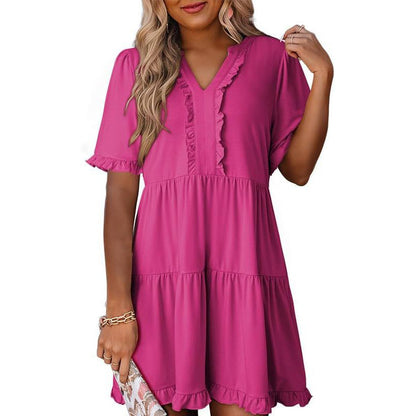 🔥2026 Summer Hot Sale 50% OFF🌈Women's V Neck Ruffle Casual A-Line Flowy Swing Shift Dress