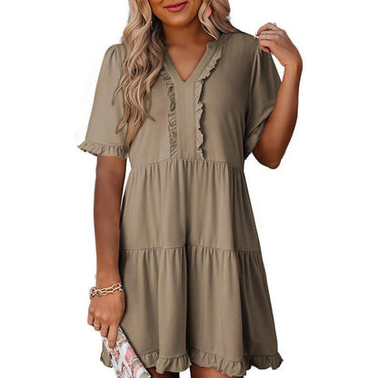 🔥2026 Summer Hot Sale 50% OFF🌈Women's V Neck Ruffle Casual A-Line Flowy Swing Shift Dress