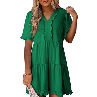 🔥2026 Summer Hot Sale 50% OFF🌈Women's V Neck Ruffle Casual A-Line Flowy Swing Shift Dress