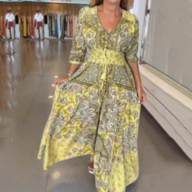 🔥Summer Hot Sales - 50% OFF🔥Women’s Elegant Floral Drawstring Long Dress