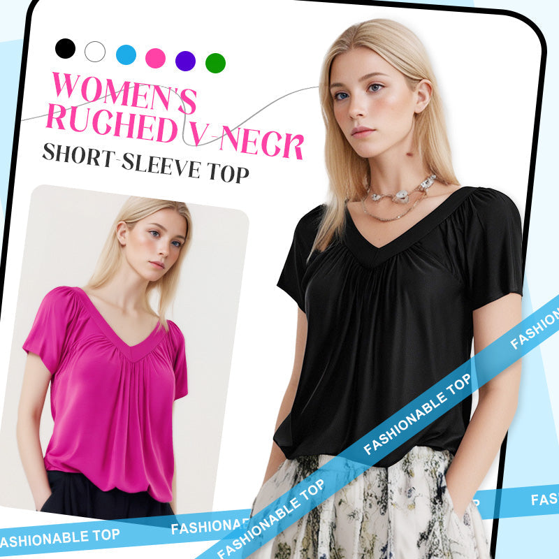 ✨2026 Hot Sale 50% Off✨Women's Ruched V-Neck Short-Sleeve Top
