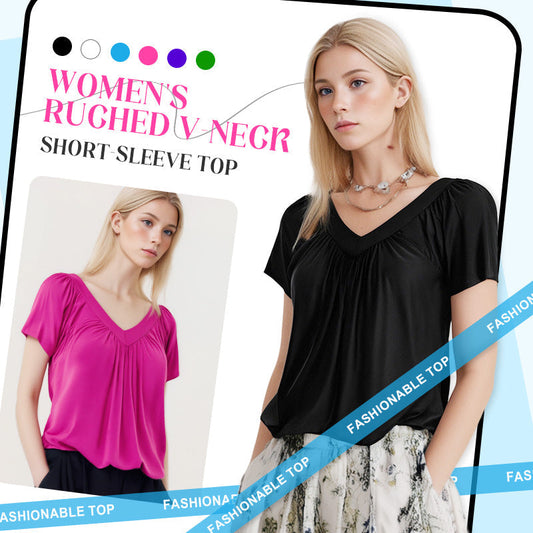 ✨2026 Hot Sale 50% Off✨Women's Ruched V-Neck Short-Sleeve Top