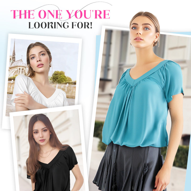 ✨2026 Hot Sale 50% Off✨Women's Ruched V-Neck Short-Sleeve Top