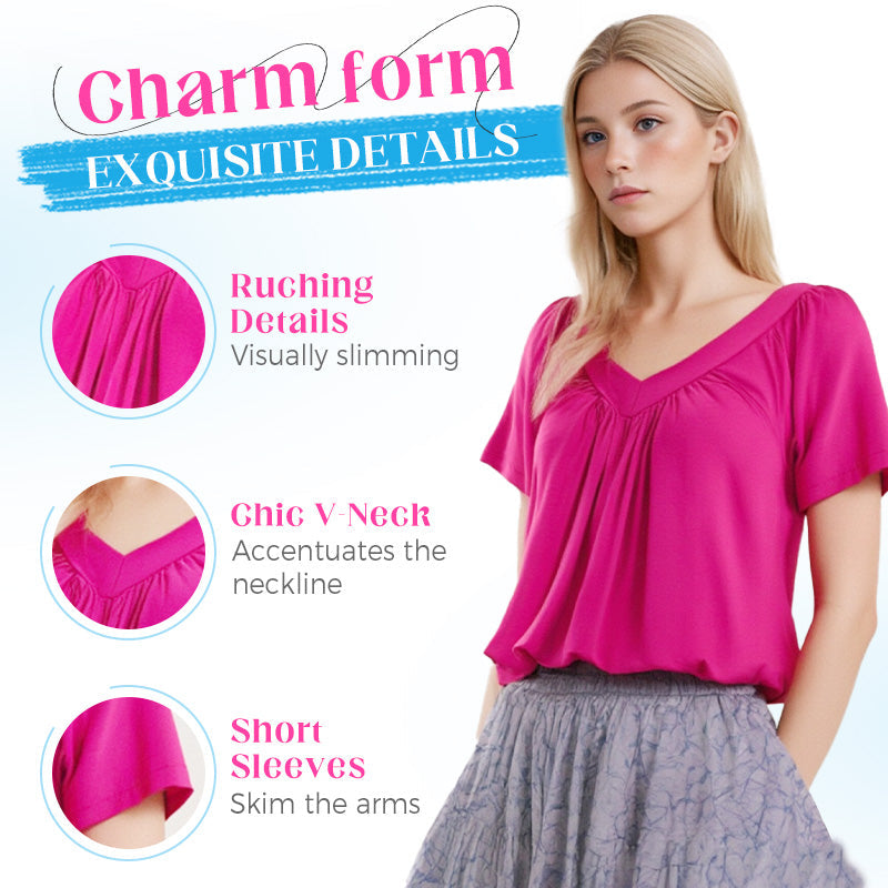 ✨2026 Hot Sale 50% Off✨Women's Ruched V-Neck Short-Sleeve Top