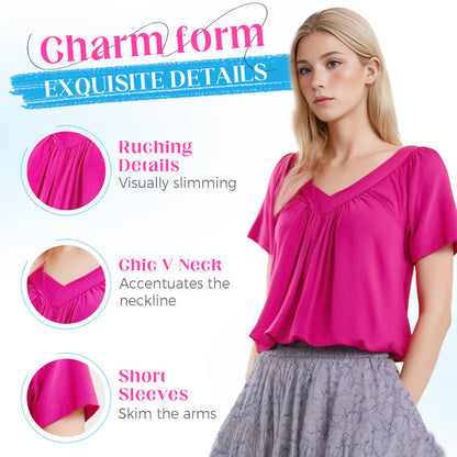 ✨2026 Hot Sale 50% Off✨Women's Ruched V-Neck Short-Sleeve Top