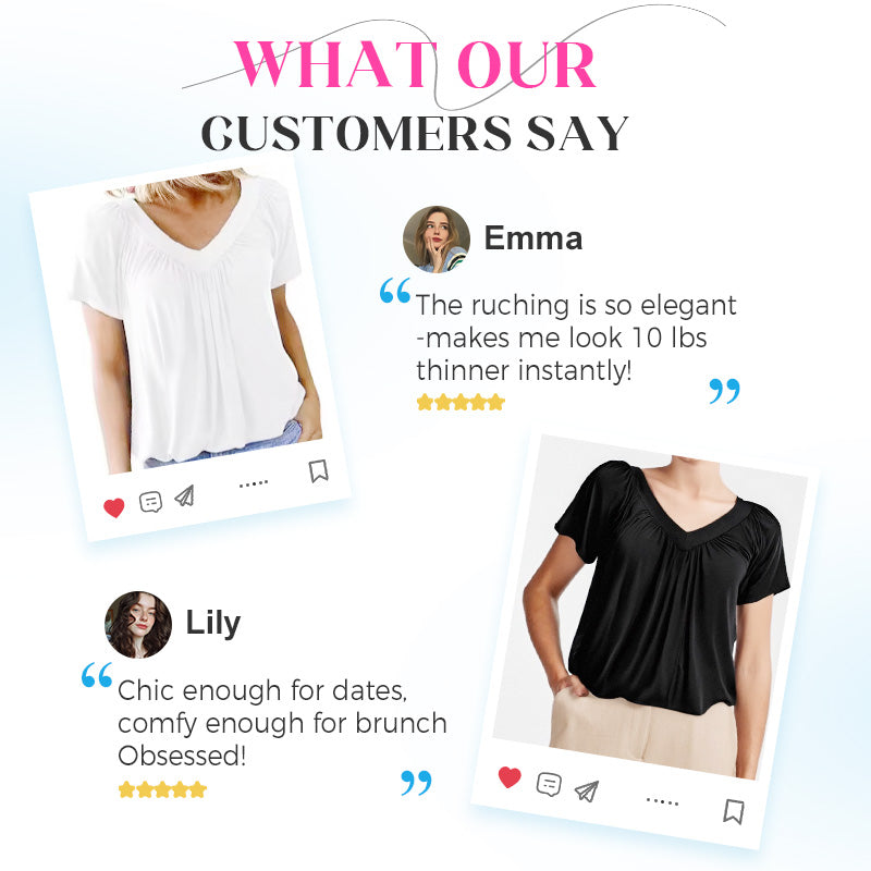 ✨2026 Hot Sale 50% Off✨Women's Ruched V-Neck Short-Sleeve Top