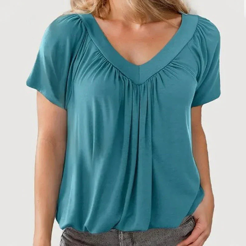 ✨2026 Hot Sale 50% Off✨Women's Ruched V-Neck Short-Sleeve Top