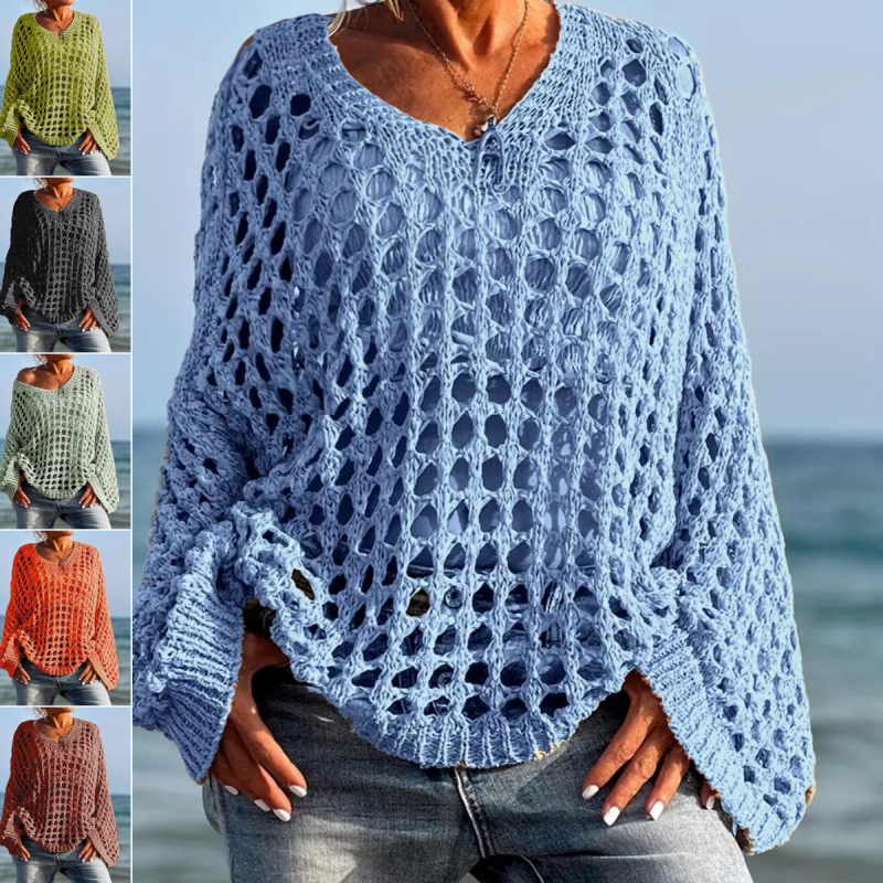 ⏳Time-Limited Special⏰Women’s Casual Solid Color Crochet Knit Top