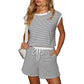 🎁Last Day Sale 50% OFF🔥Women's striped top with long sleeves Shorts 2-piece set