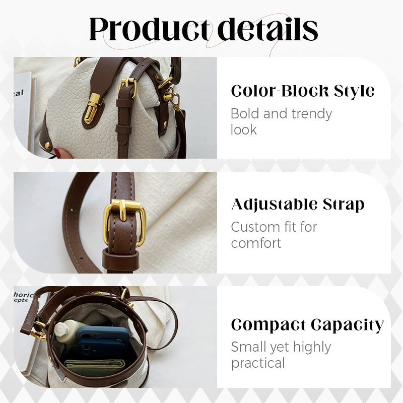 👜 LIMITED-TIME 50% OFF! ✨ Color-Blocked Shoulder Bag – PU Leather, Multiple Carrying Options, Metal Hardware ✨