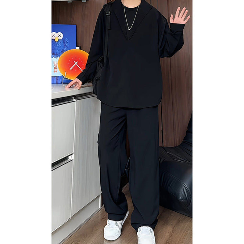 🔥2025 Hot Sale 50% Off🔥False Two-Piece V-Neck Shirt & Pants Set