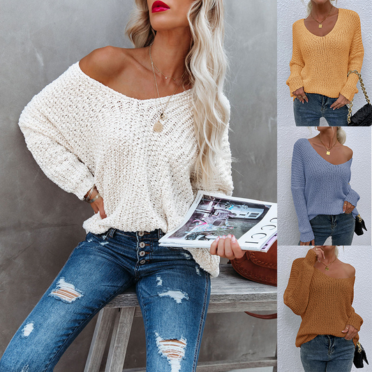 🔥Hot Sale 49% OFF🔥Women's Plain Drop Shoulder V Neck Sweater