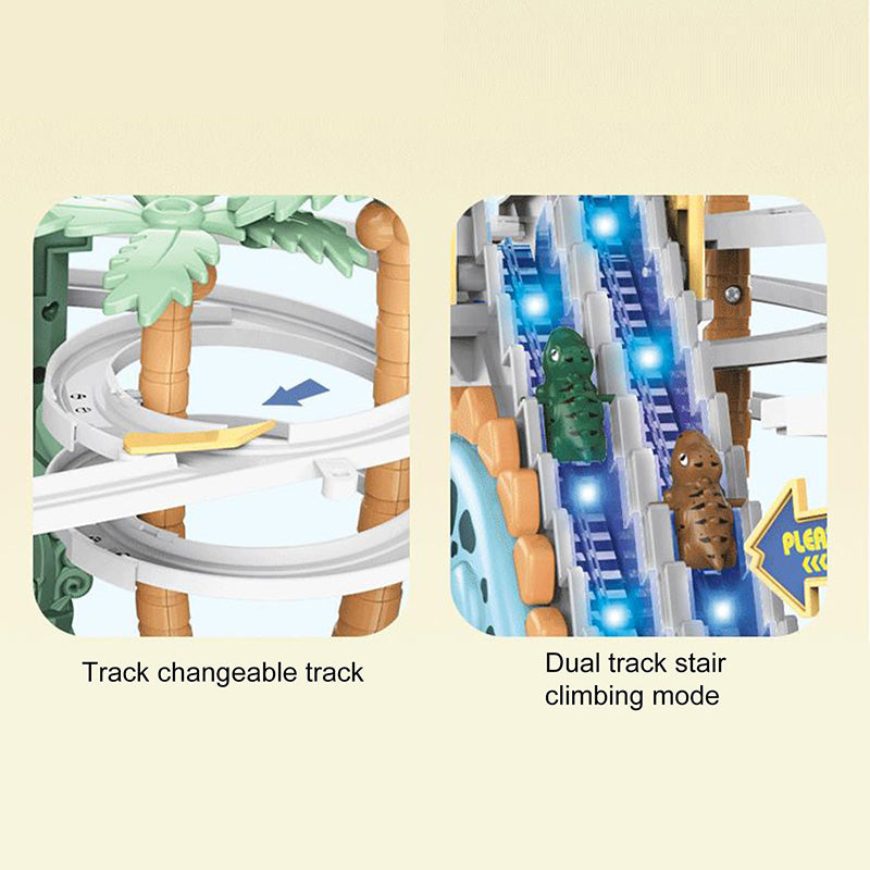 🦖 50% OFF NOW! 🎁 Electric Dual Track Dinosaur Slide - Interactive Toy with Changing Tracks & LED Lights, Encourages Crawling & Motor Skills for Toddlers 🏠⚡