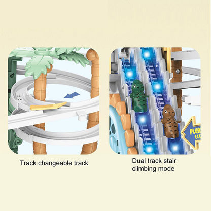 🦖 50% OFF NOW! 🎁 Electric Dual Track Dinosaur Slide - Interactive Toy with Changing Tracks & LED Lights, Encourages Crawling & Motor Skills for Toddlers 🏠⚡