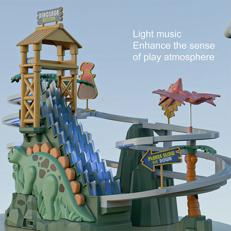 🦖 50% OFF NOW! 🎁 Electric Dual Track Dinosaur Slide - Interactive Toy with Changing Tracks & LED Lights, Encourages Crawling & Motor Skills for Toddlers 🏠⚡