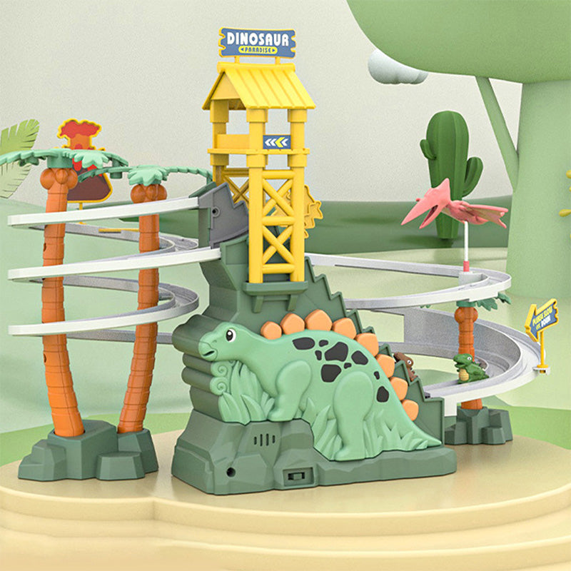 🦖 50% OFF NOW! 🎁 Electric Dual Track Dinosaur Slide - Interactive Toy with Changing Tracks & LED Lights, Encourages Crawling & Motor Skills for Toddlers 🏠⚡