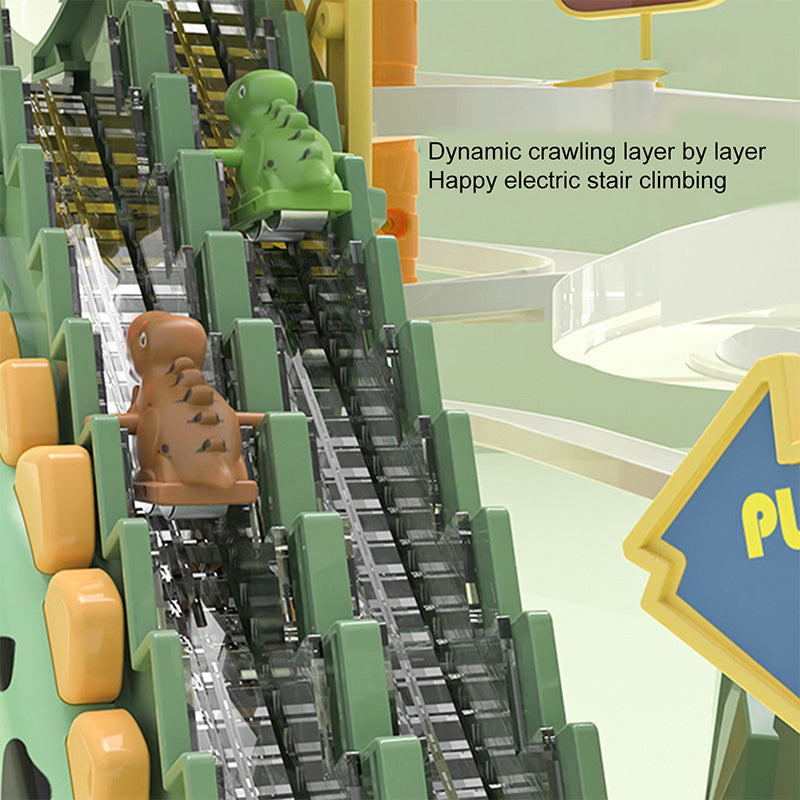 🦖 50% OFF NOW! 🎁 Electric Dual Track Dinosaur Slide - Interactive Toy with Changing Tracks & LED Lights, Encourages Crawling & Motor Skills for Toddlers 🏠⚡