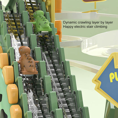 🦖 50% OFF NOW! 🎁 Electric Dual Track Dinosaur Slide - Interactive Toy with Changing Tracks & LED Lights, Encourages Crawling & Motor Skills for Toddlers 🏠⚡