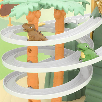 🦖 50% OFF NOW! 🎁 Electric Dual Track Dinosaur Slide - Interactive Toy with Changing Tracks & LED Lights, Encourages Crawling & Motor Skills for Toddlers 🏠⚡